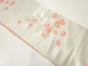 アンティーク　地紙に菊・楓模様織出し袋帯（材料）